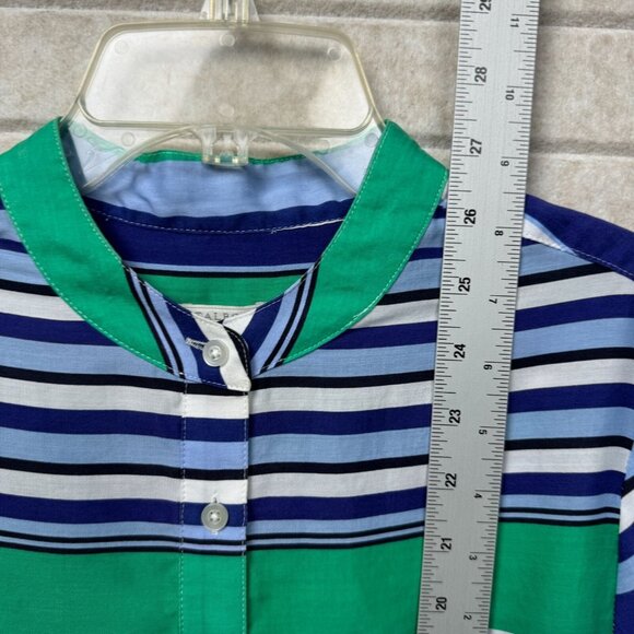 Talbots Striped Tunic Shirt Blue Green Long Sleeve Mandarin Collar SP Petite - Picture 8 of 11